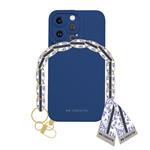 case&me - Puzdro Lady Case s retiazkou na zápästie a šatkou pre iPhone 14 Pro Max, modrá