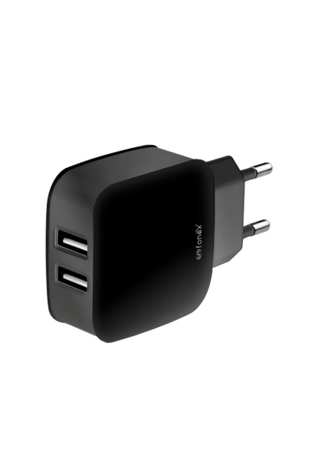 Fonex - Cestovný adaptér 2xUSB-A, 2.1 A, 10 W, čierna