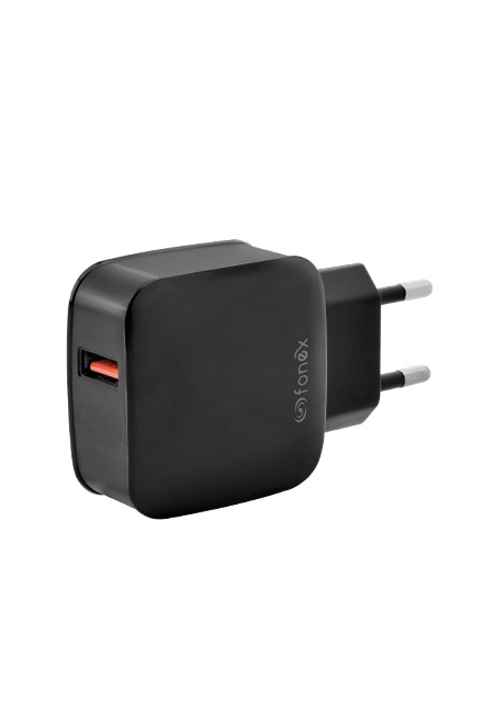 Fonex - Cestovný adaptér USB-A, 3,1 A, 18 W, čierna