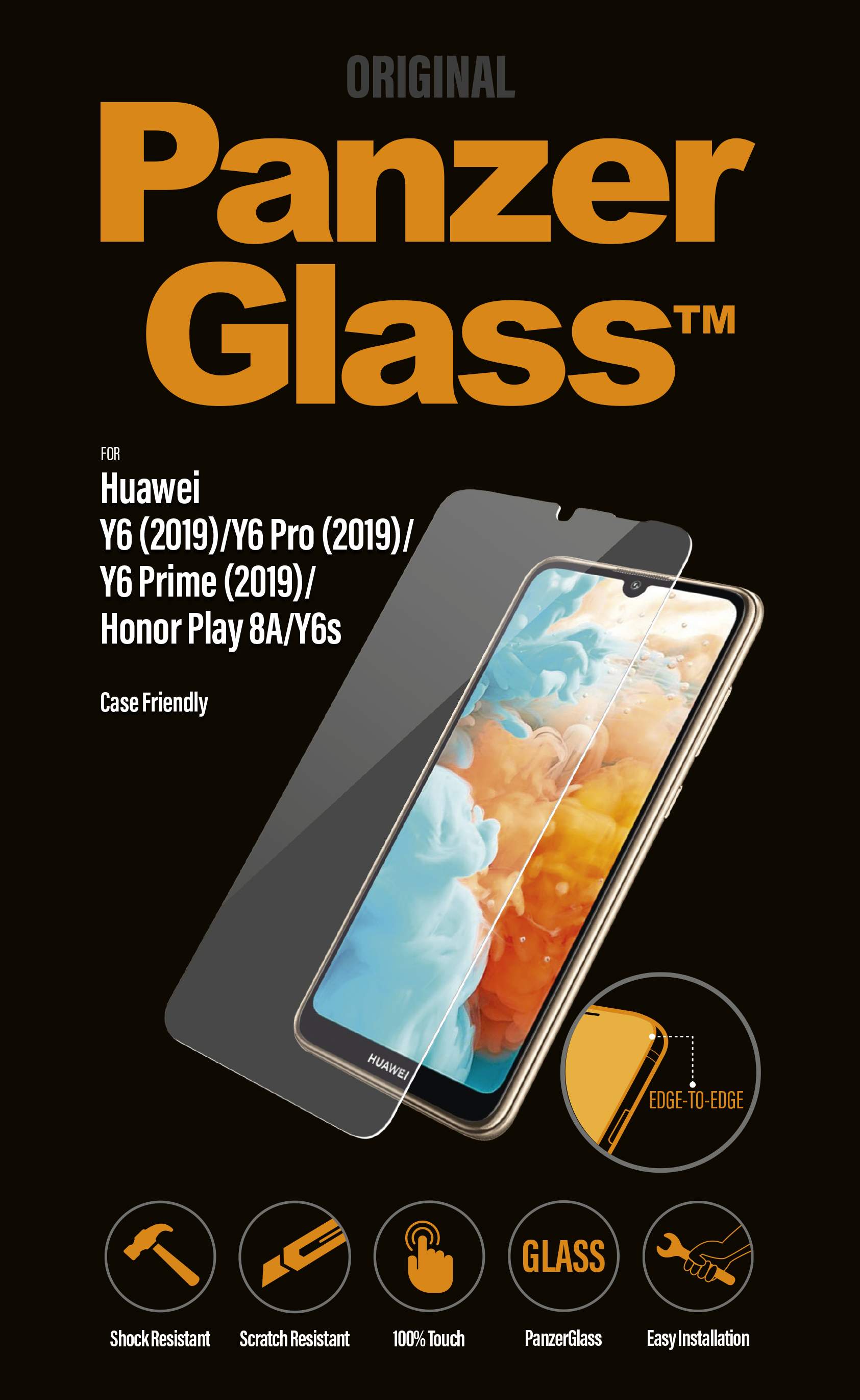 PanzerGlass - Tvrdené sklo Case Friendly pre Huawei Y6/Y6 Pro/Y6s (2019)/Y6 Prime (2019)/Honor Play 8A, číra