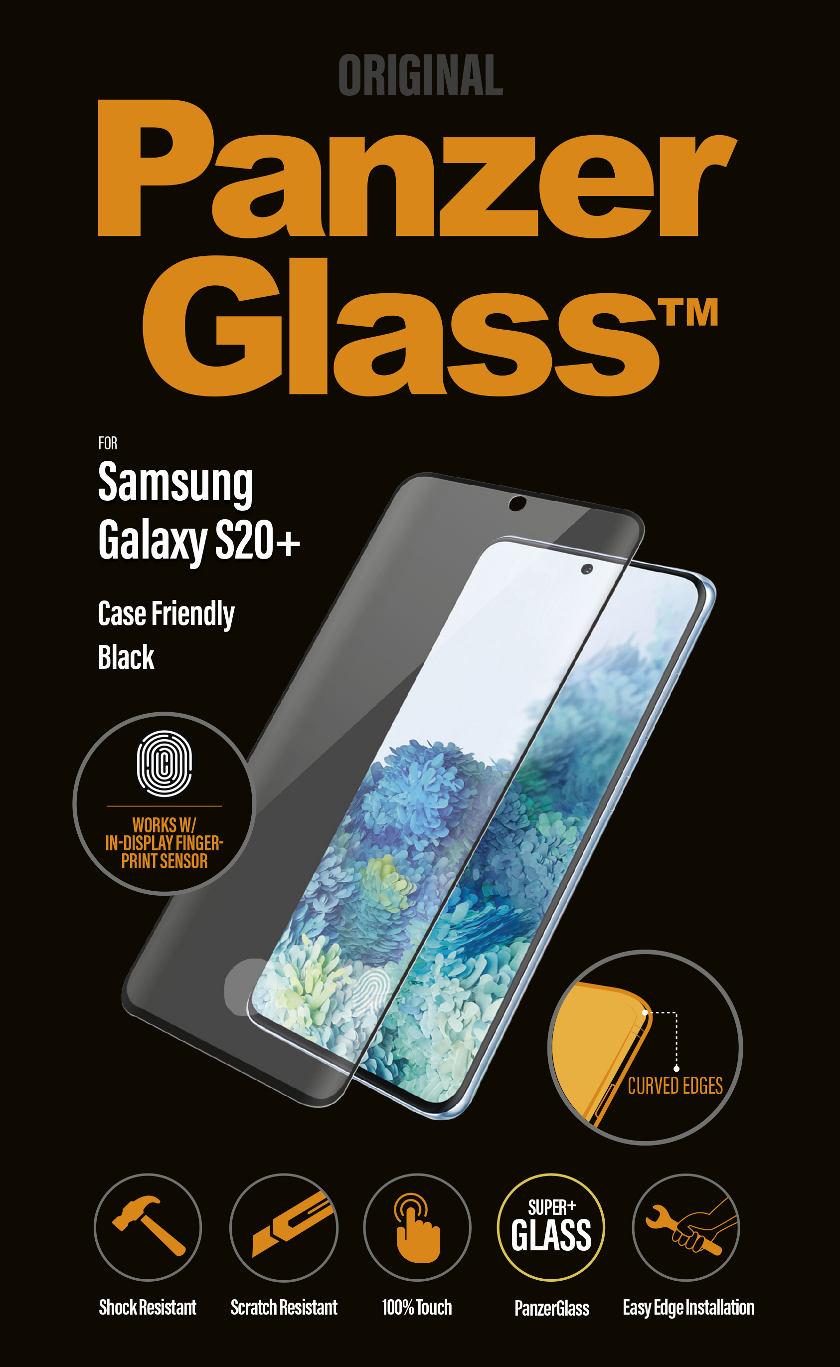 PanzerGlass - Tvrdené sklo Case Friendly pre Samsung Galaxy S20+, Fingerprint komp., čierna