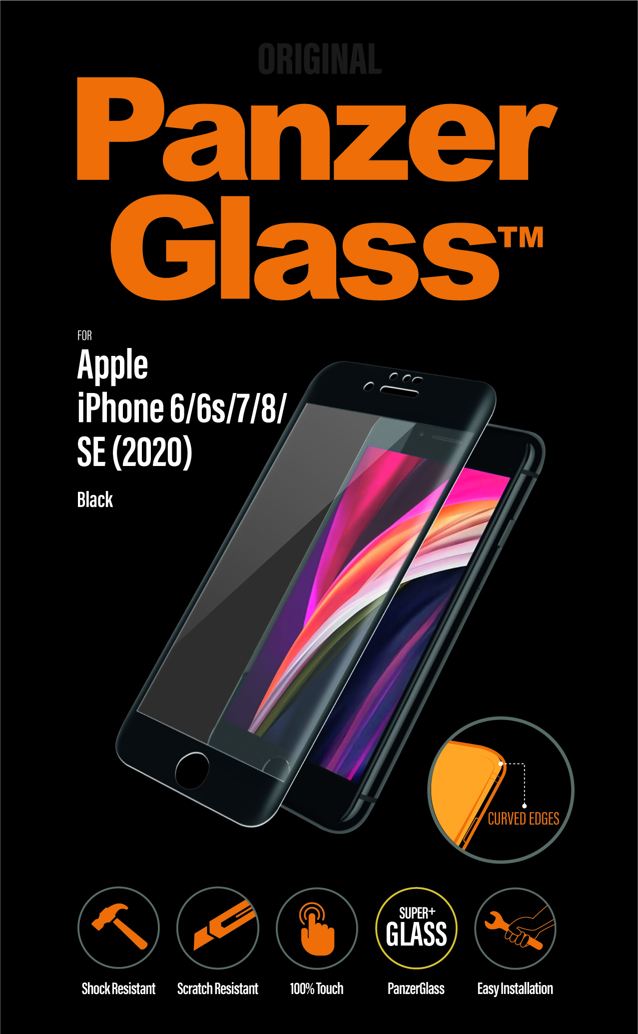 PanzerGlass - Tvrdené sklo pre iPhone SE 2022/SE 2020/8/7/6s/6, čierna