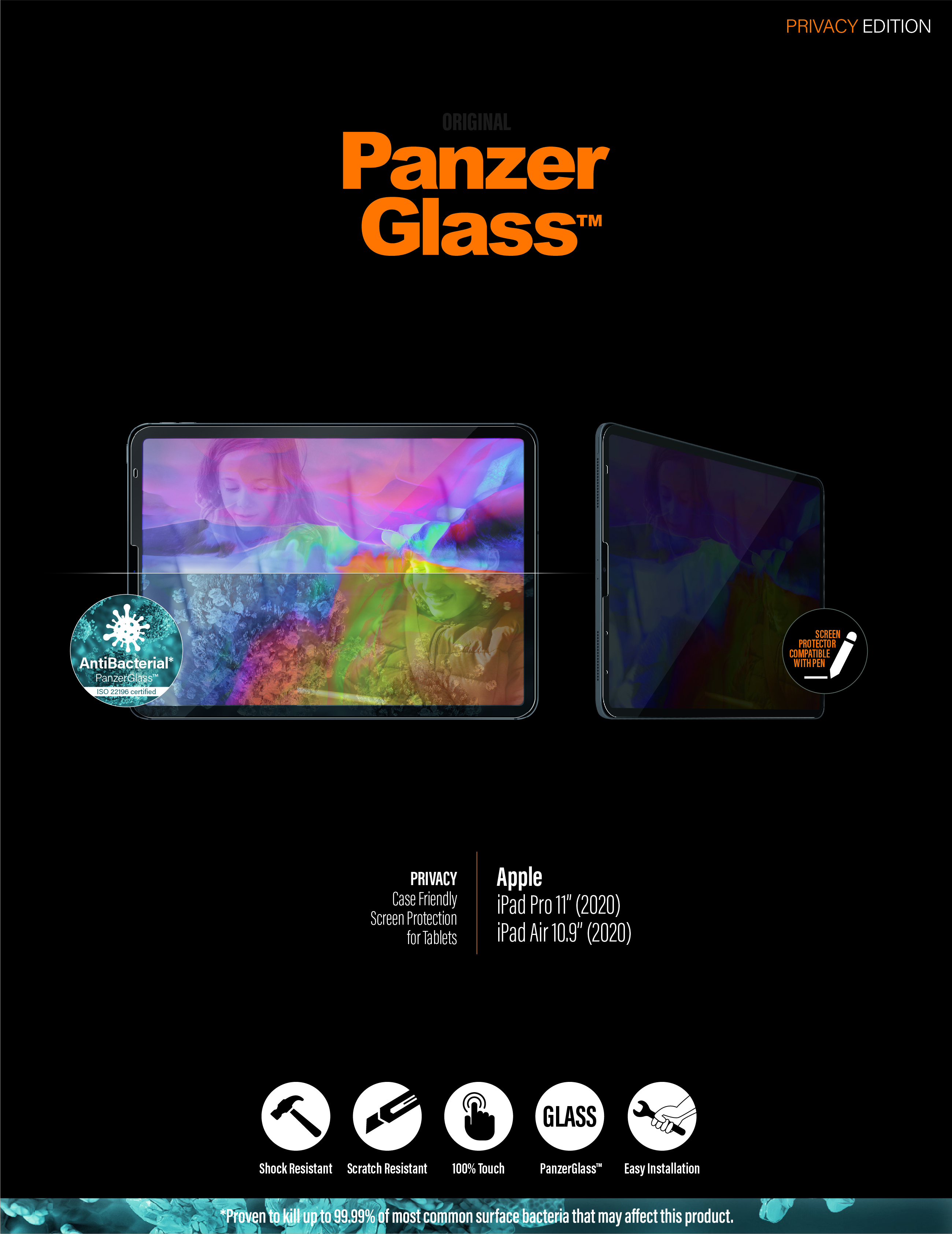 PanzerGlass - Tvrdené sklo Privacy pre iPad Pro 11''/Air 10,9'', číra