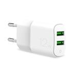 PURO - Cestovný adaptér Mini 2x USB-A, 12 W, biela