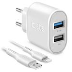 SBS - Cestovná nabíjacia sada, Ultra Fast Charge, 2x USB-A/Lightning MFI C-89 kábel, biela