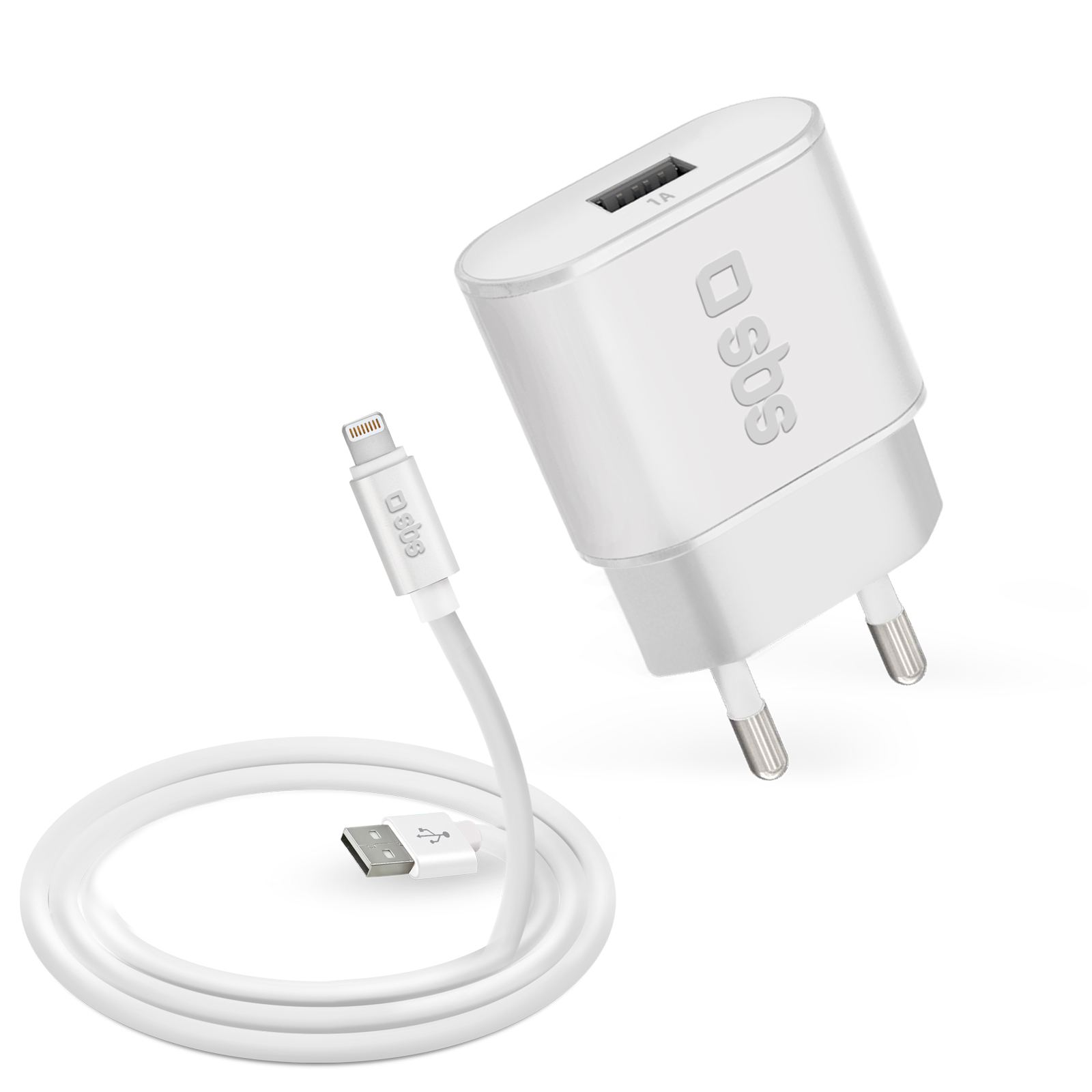 SBS - Cestovná nabíjacia sada USB/MFI Lightning, 1 A, 1.2m, biela