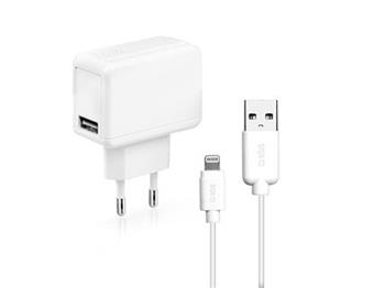 SBS - Cestovná nabíjacia sada USB/MFI Lightning, 1 A, biela