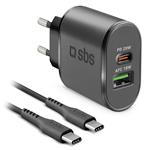 SBS - Cestovná nabíjacia sada USB/USB-C, 18 W, čierna