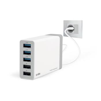 SBS - Cestovný adaptér 5xUSB, 7 A, biela