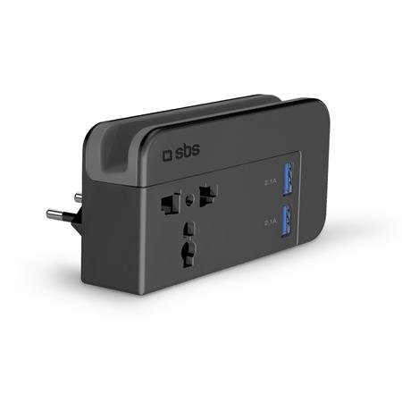 SBS - Cestovný adapter, univerzálny s vymeniteľným pinom US/EU/UK, čierna