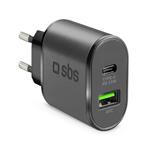 SBS - Cestovný adaptér USB AFC/USB-C, PD 25W, čierna