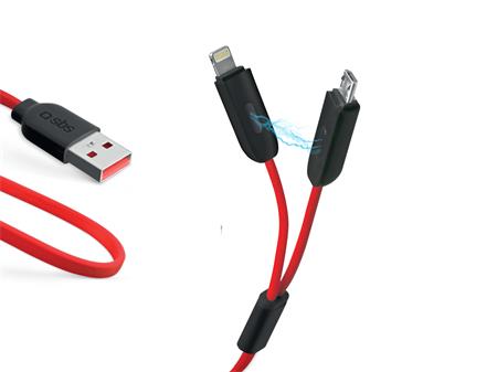 SBS - Kábel Micro-USB/MFI 2v1, 1 m, červená