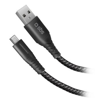 SBS - Kábel USB-A/Micro USB, 5 W, UNBREAKABLE, z aramidového vlákna, 1 m, čierna