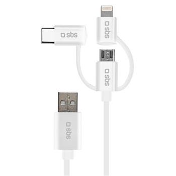 SBS - Kábel USB/Micro-USB, adaptér MFI Lightning/USB-C , 1.2 m, biela