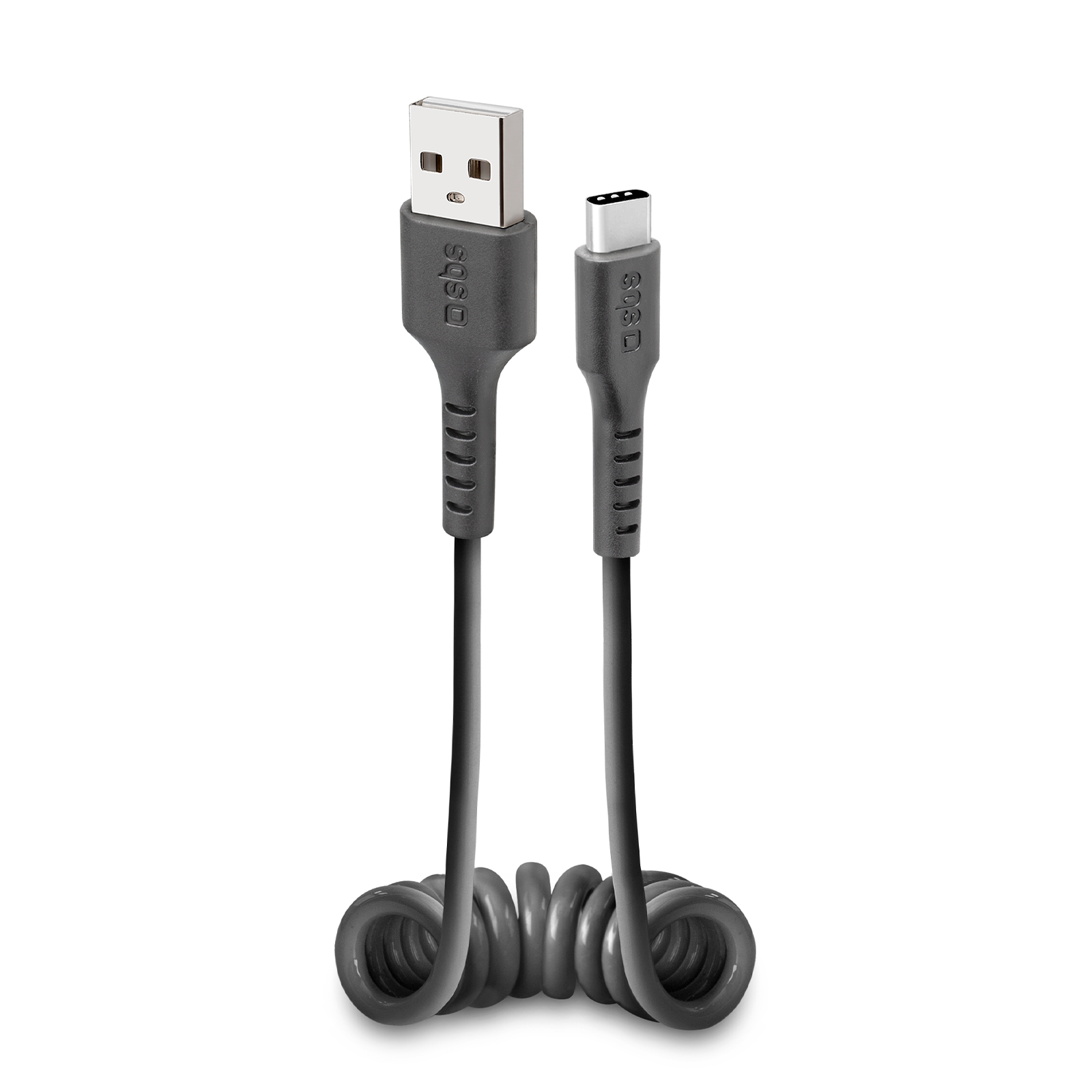 SBS - Kábel USB/USB-C špirálový, 0.5 m, čierna