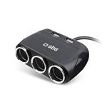 SBS - Rozdeľovací nabíjací autoadaptér 3x zásuvka zapaľovača cigariet/2x USB-A 12 W, čierna